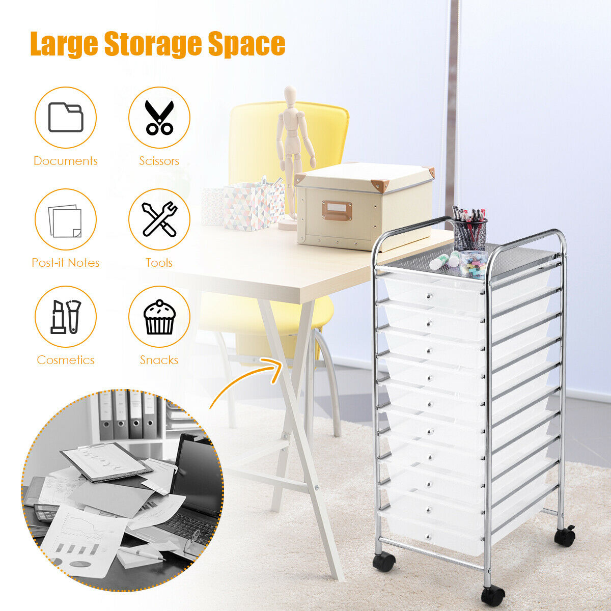 10 Drawers Mobile Storage Trolley with 4 Wheels for Beauty-Black