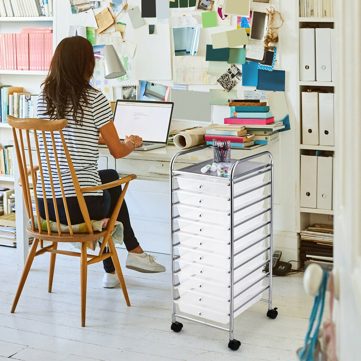 10 Drawers Mobile Storage Trolley with 4 Wheels for Beauty-Black