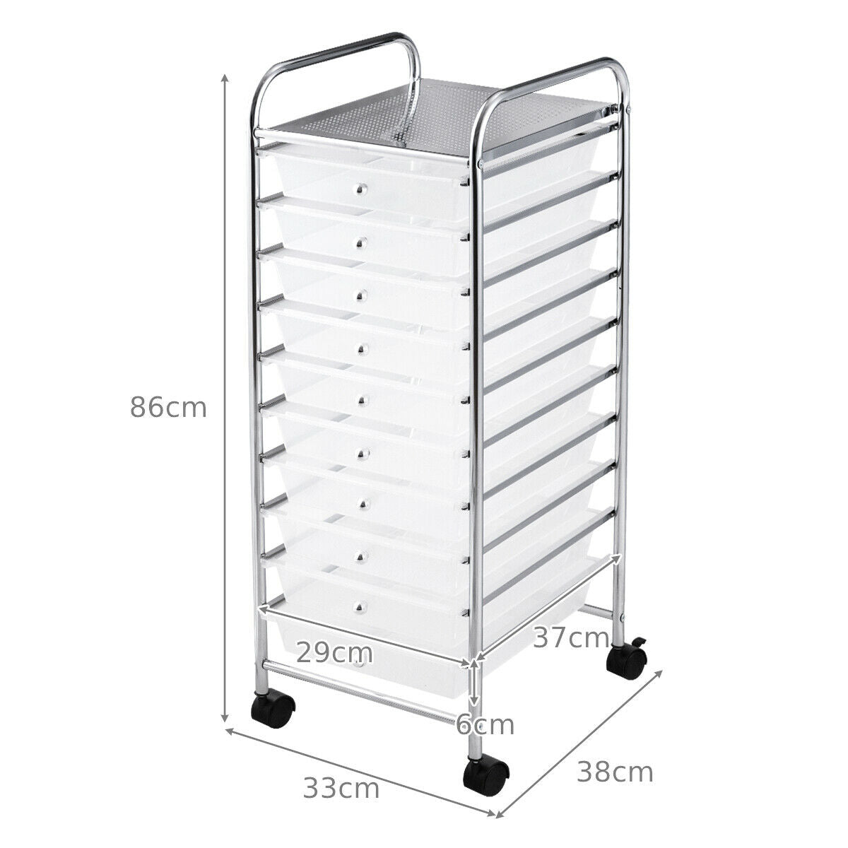 10 Drawers Mobile Storage Trolley with 4 Wheels for Beauty-Black
