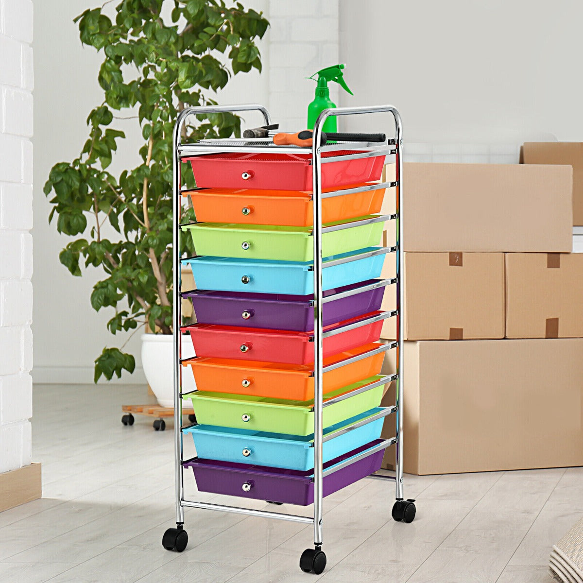 10 Drawers Mobile Storage Trolley with 4 Wheels for Beauty-Black