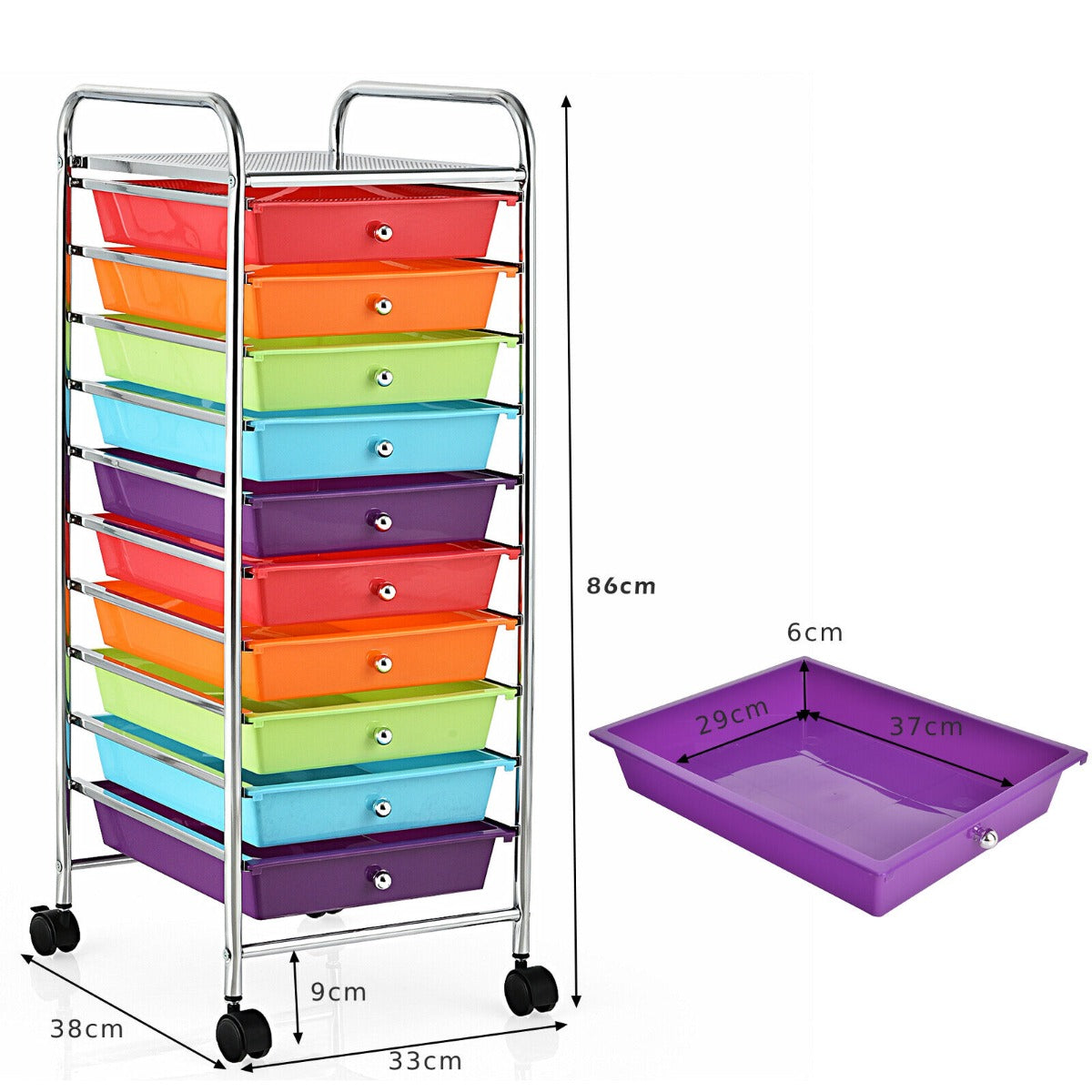 10 Drawers Mobile Storage Trolley with 4 Wheels for Beauty-Black