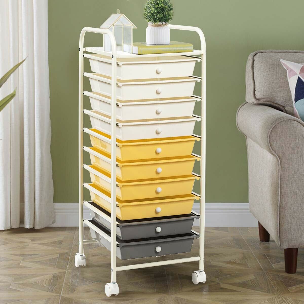 10 Drawers Mobile Storage Trolley with 4 Wheels for Beauty-Black