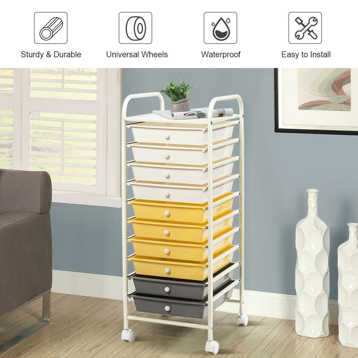 10 Drawers Mobile Storage Trolley with 4 Wheels for Beauty-Black
