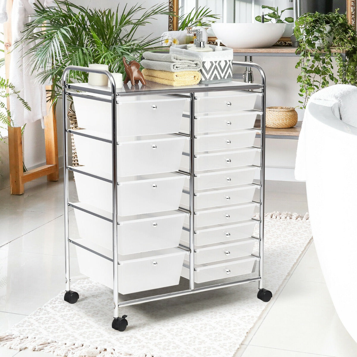 15 Drawer Rolling Storage Cart with 4 Wheels for Beauty Salon-Black