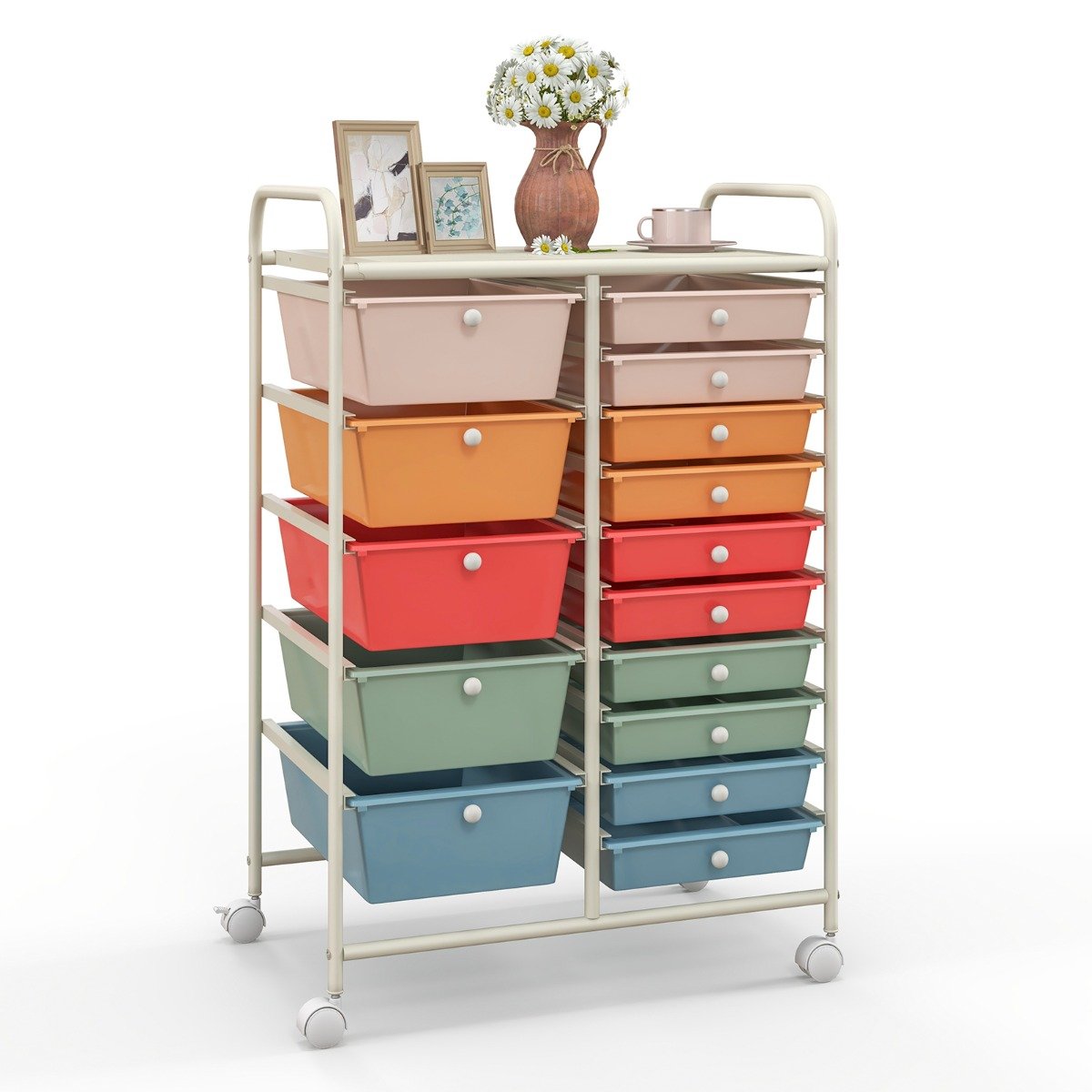 15 Drawer Rolling Storage Cart with 4 Wheels for Beauty Salon-Black