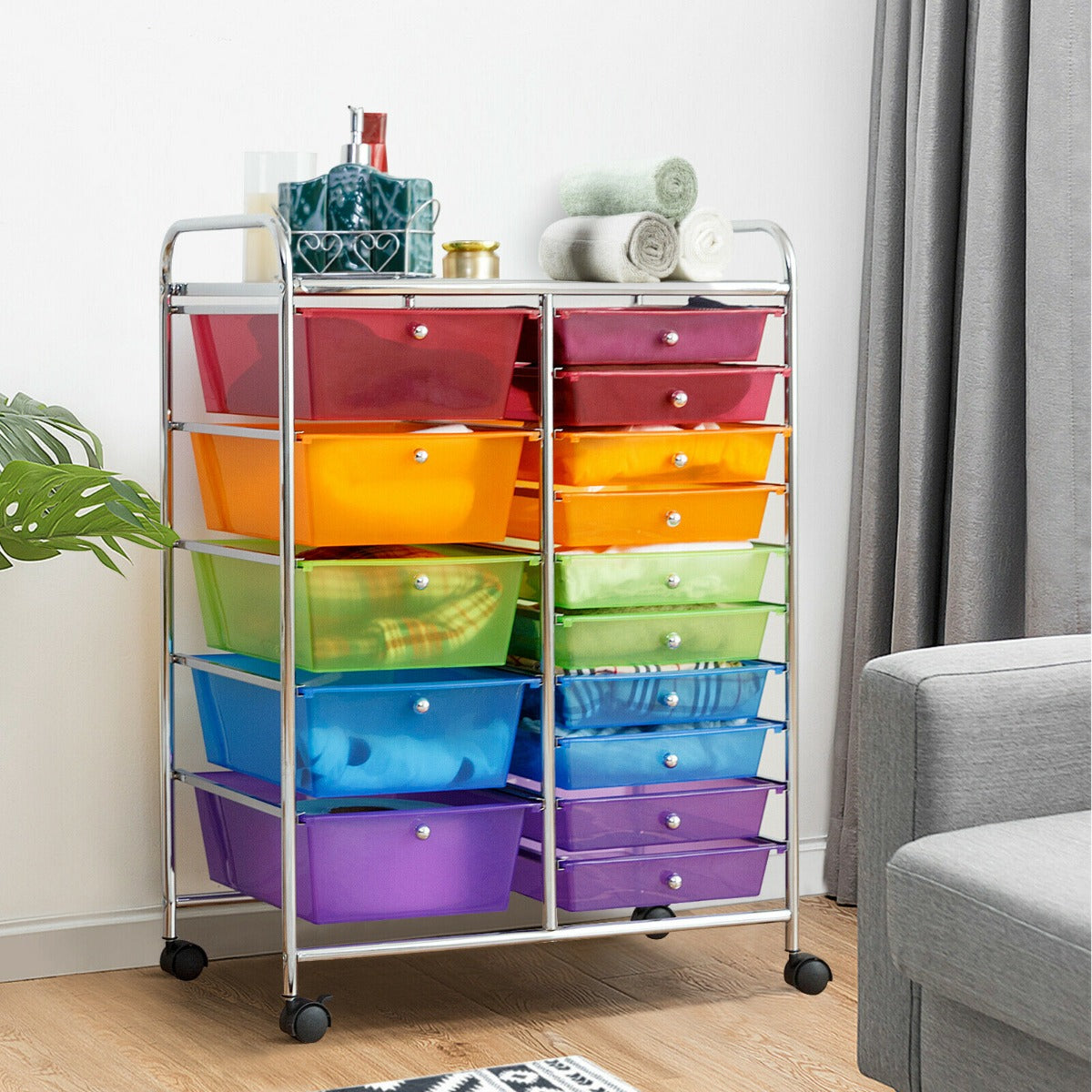 15 Drawer Rolling Storage Cart with 4 Wheels for Beauty Salon-Black