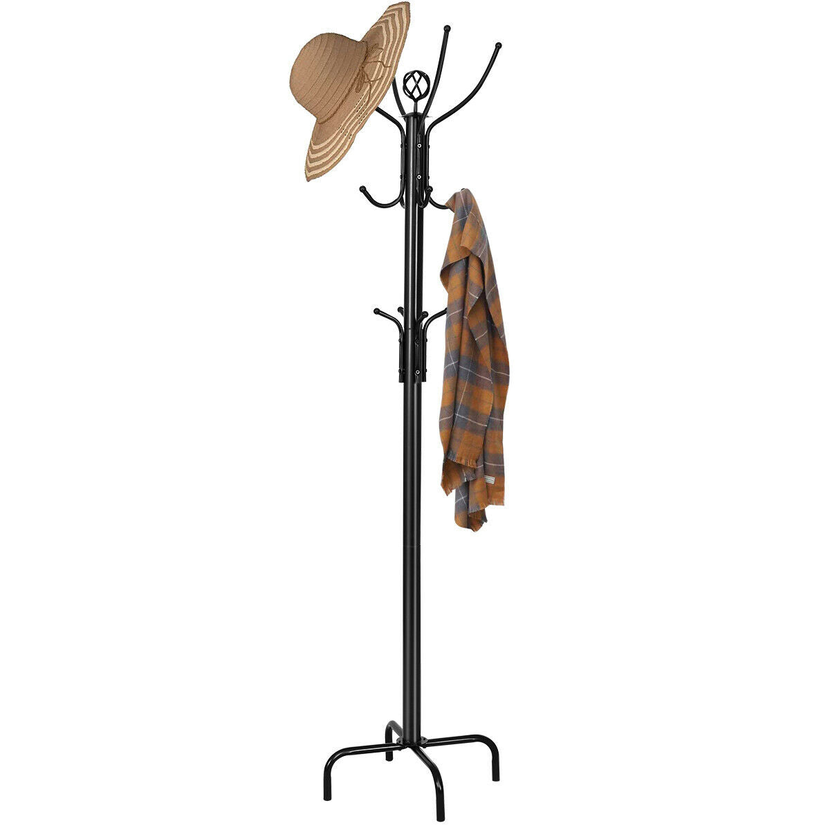 Modern Freestanding Metal Coat Stand with 12 Hooks for Bedroom Entryway-Triangular Base