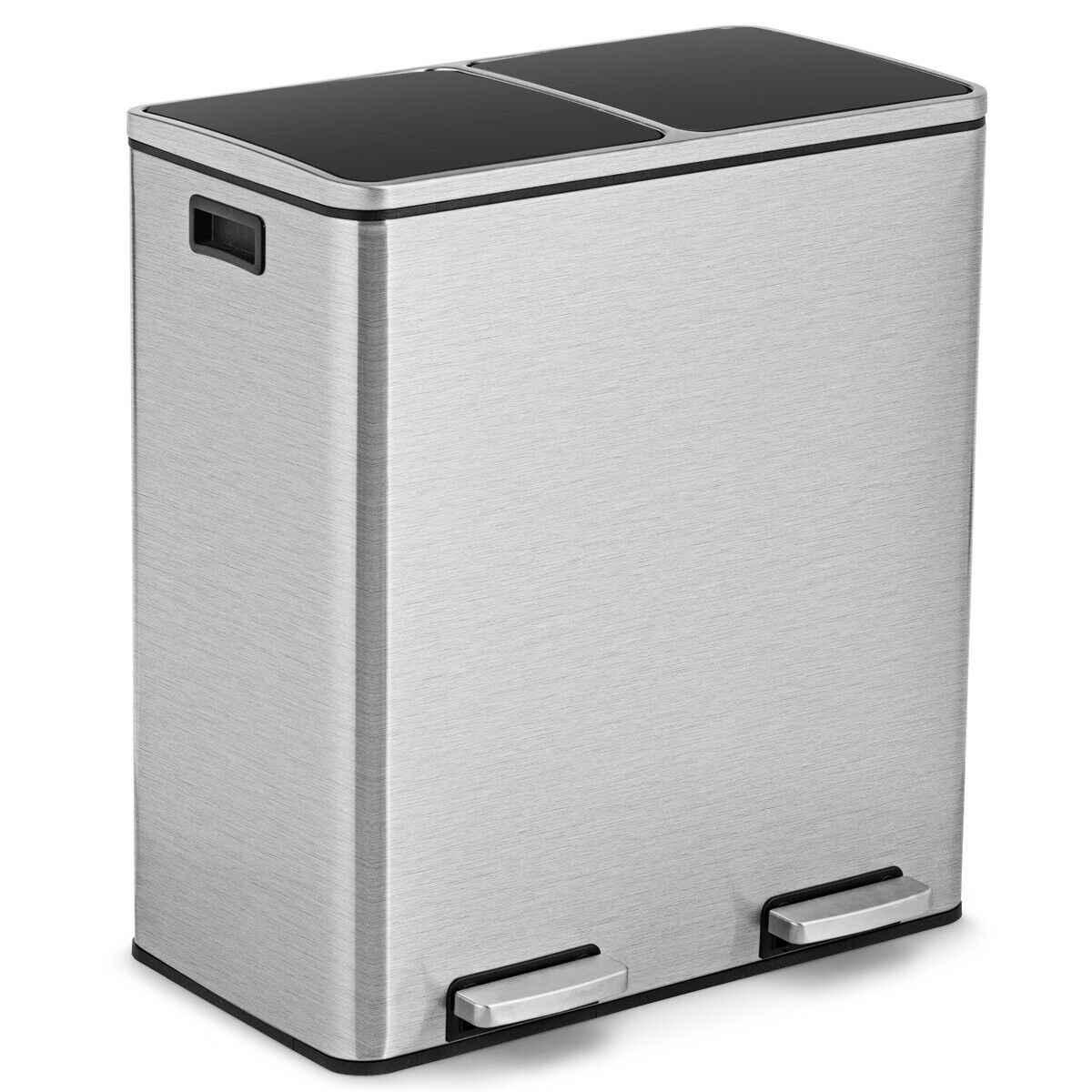 Double Recycle Pedal Bin wth Dual Removable Compartments-Black