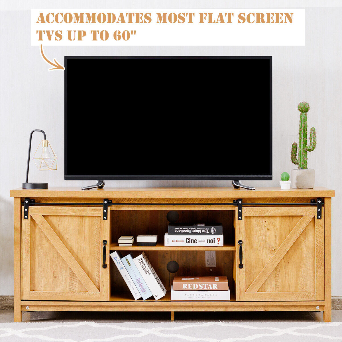 Modern TV Cabinet for 60-Inch TV Wooden Media Storage Shelves-Grey