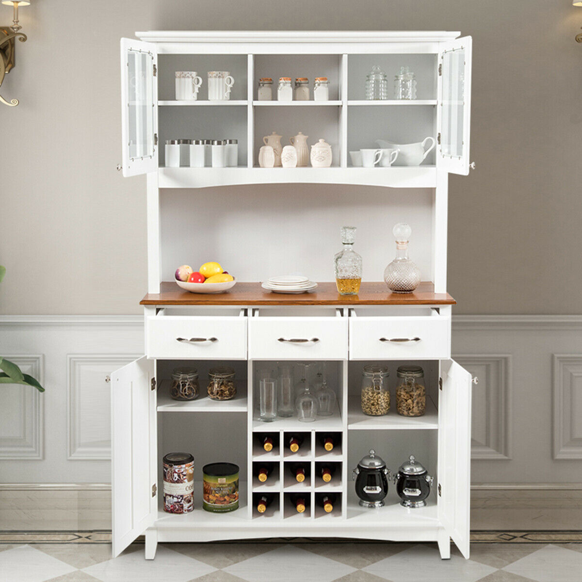 Kitchen Cupboard with Adjustable Shelves and Drawers-Black