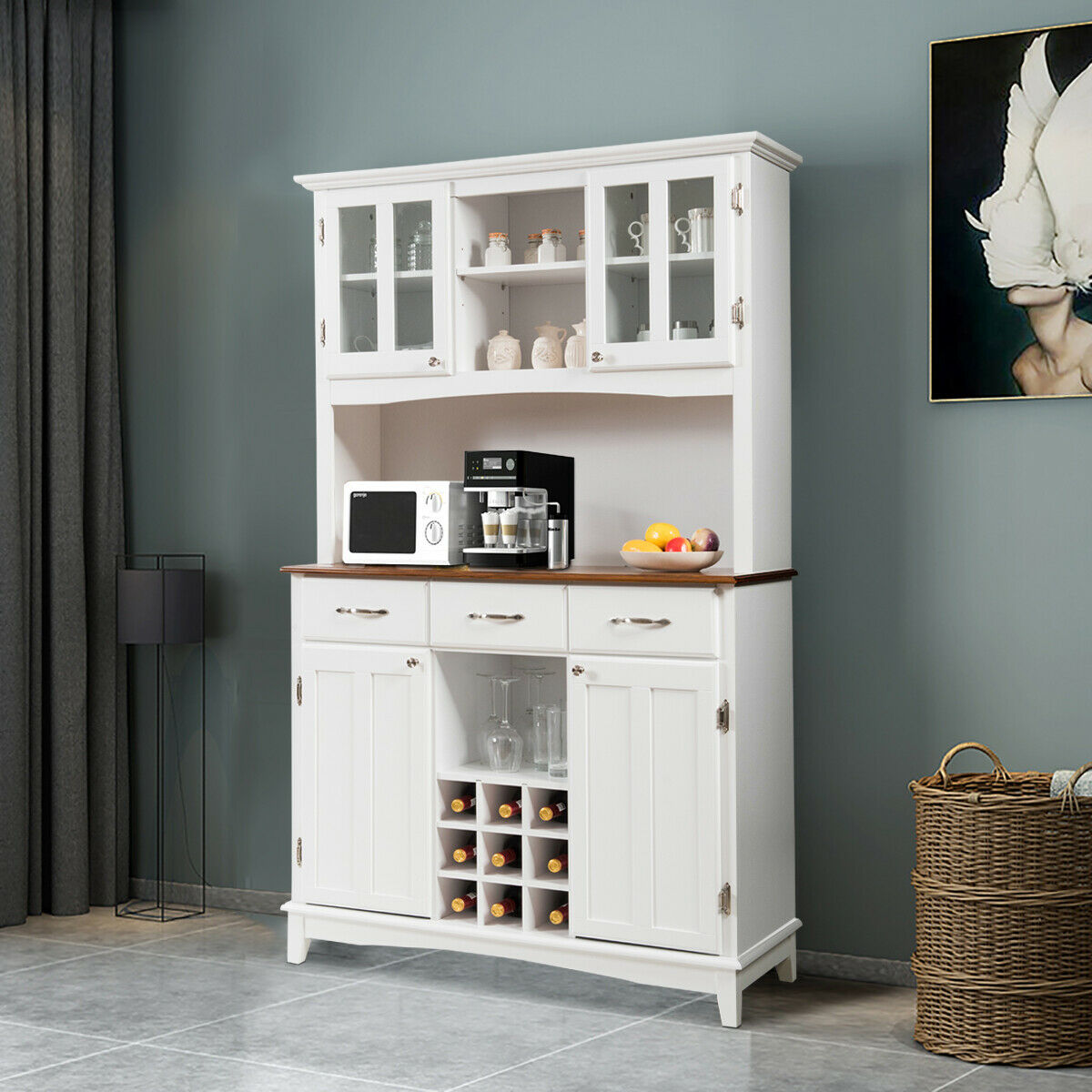 Kitchen Cupboard with Adjustable Shelves and Drawers-Black