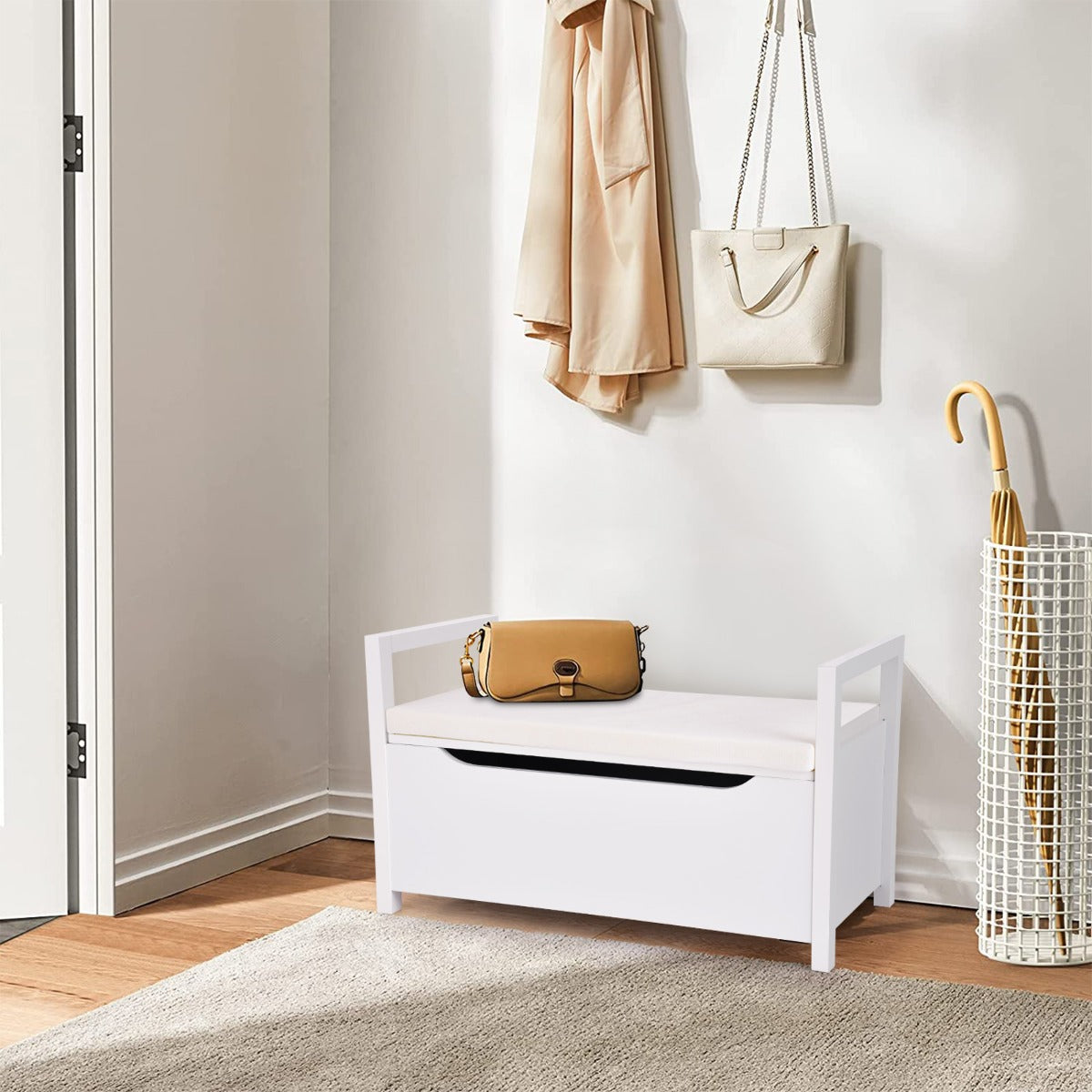 2-in-1 Wooden Shoe Changing Bench with Storage Space-Black