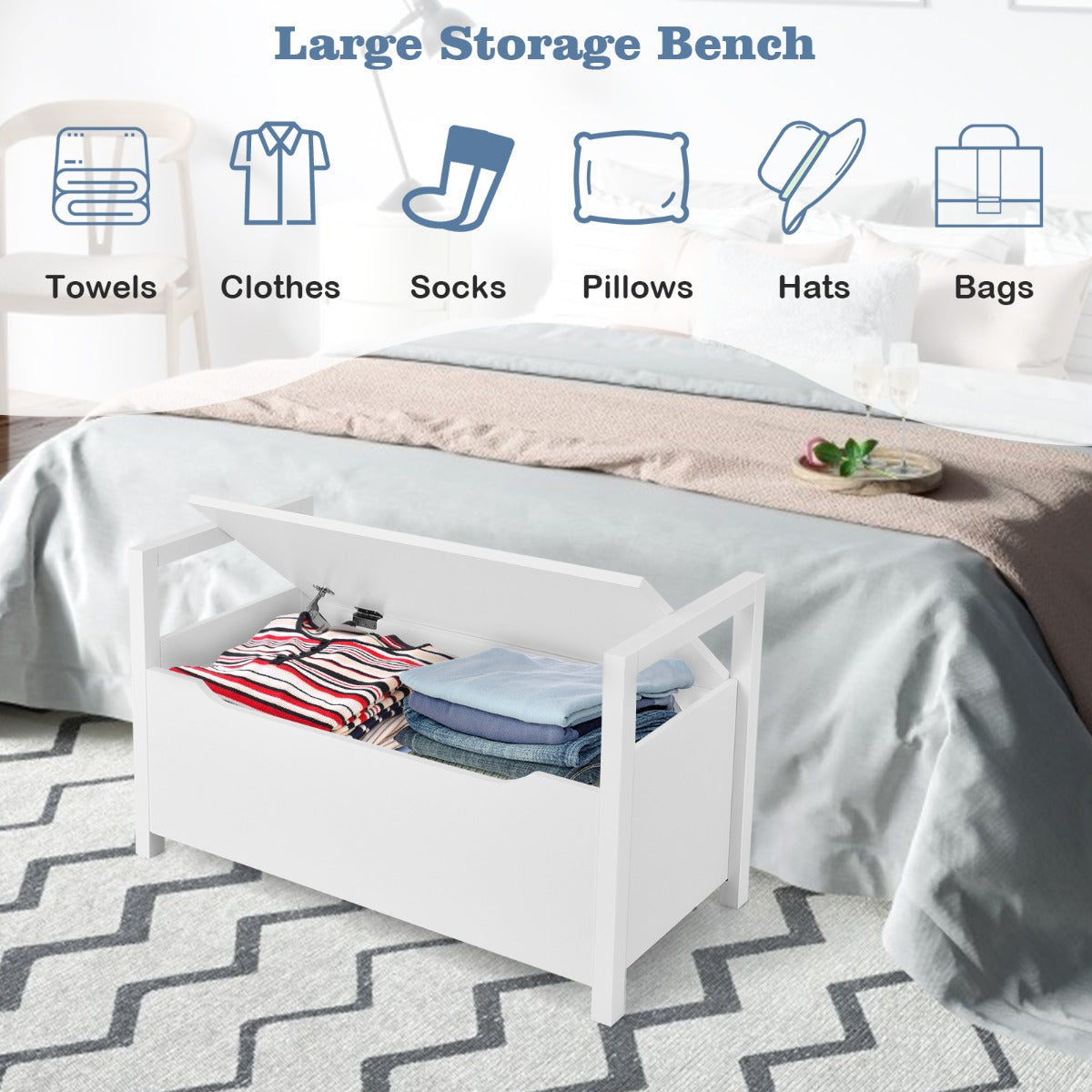 2-in-1 Wooden Shoe Changing Bench with Storage Space-Black