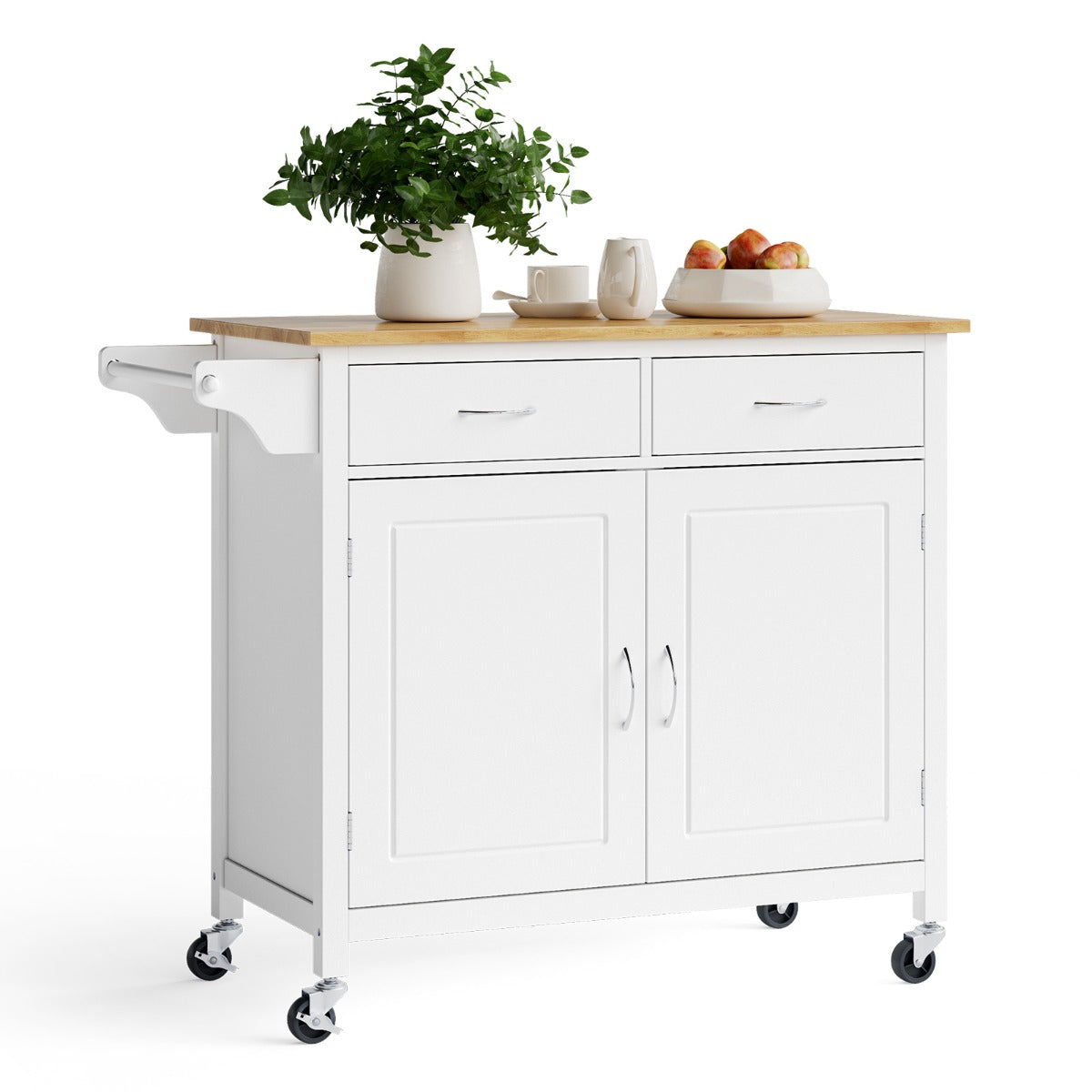 Rolling Kitchen Island Cart Utility Serving Cart with Drawers-Brwon