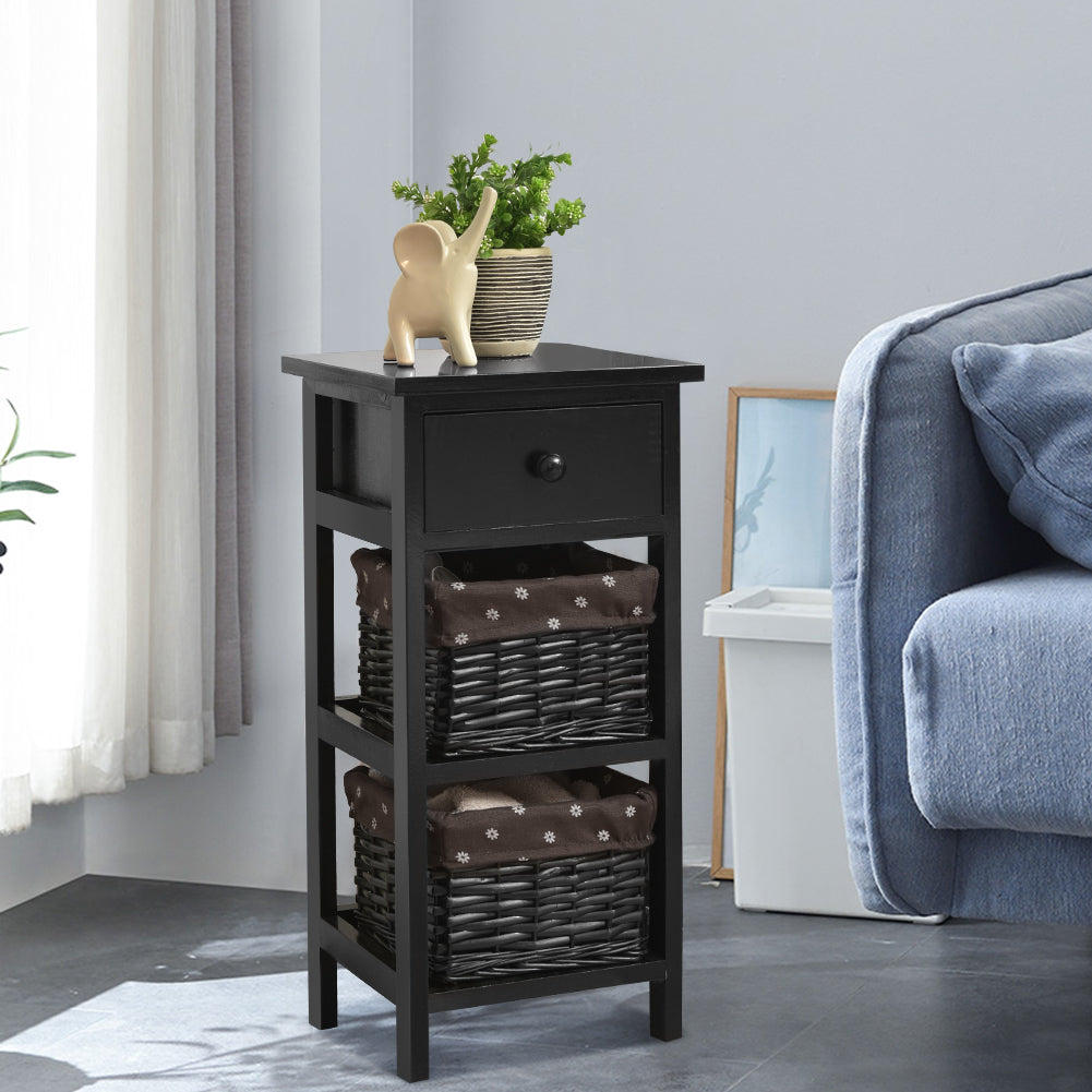 Bedside Table Made of Paulownia Wood in Country House Style-White-1 Piece