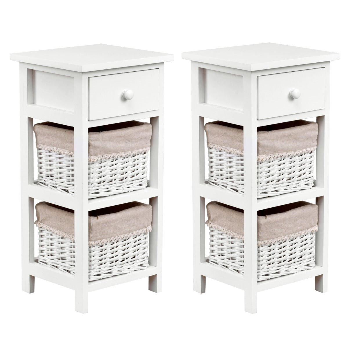 Bedside Table Made of Paulownia Wood in Country House Style-White-1 Piece