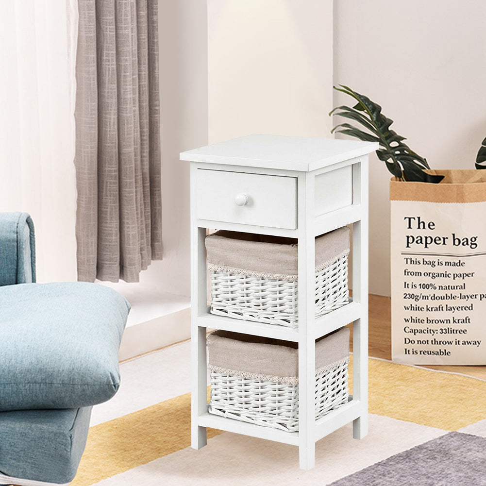 Bedside Table Made of Paulownia Wood in Country House Style-White-1 Piece