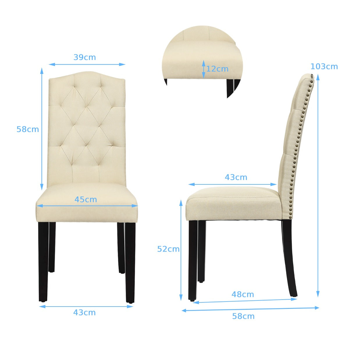 Set of 2 Dining Chairs with Ergonomic High Backrest-White and Black