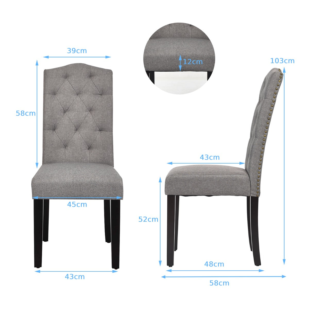 Set of 2 Dining Chairs with Ergonomic High Backrest-White and Black