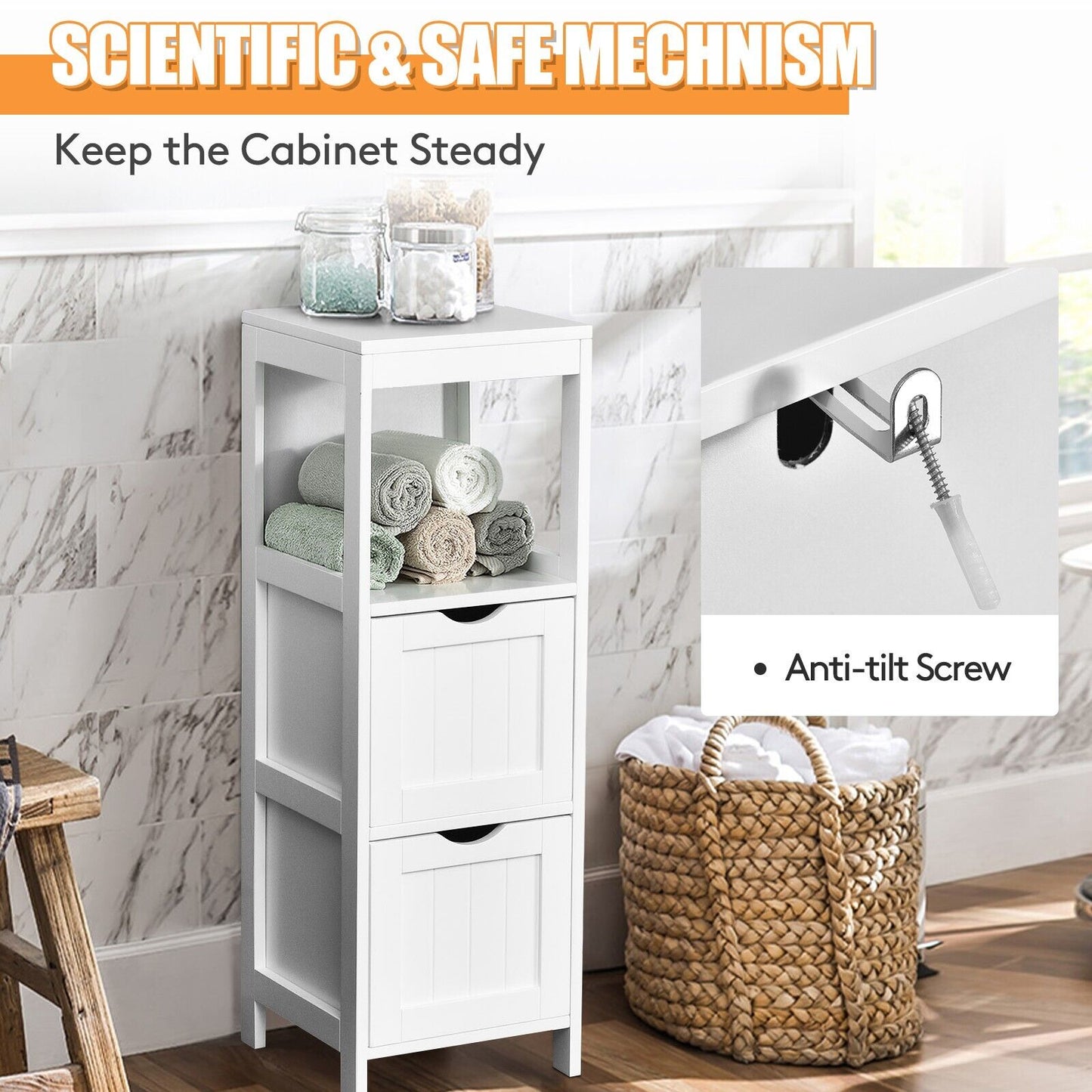 Bathroom Storage Cabinet with 2 Removable Drawers and Open Shelf-Black