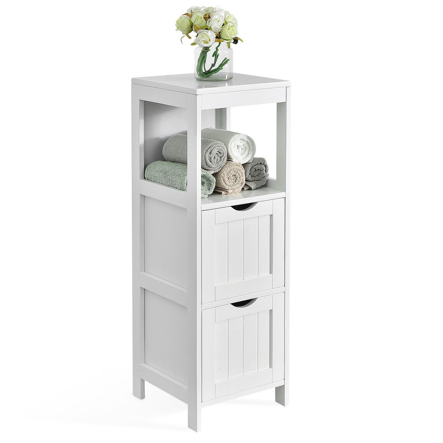 Bathroom Storage Cabinet with 2 Removable Drawers and Open Shelf-Black