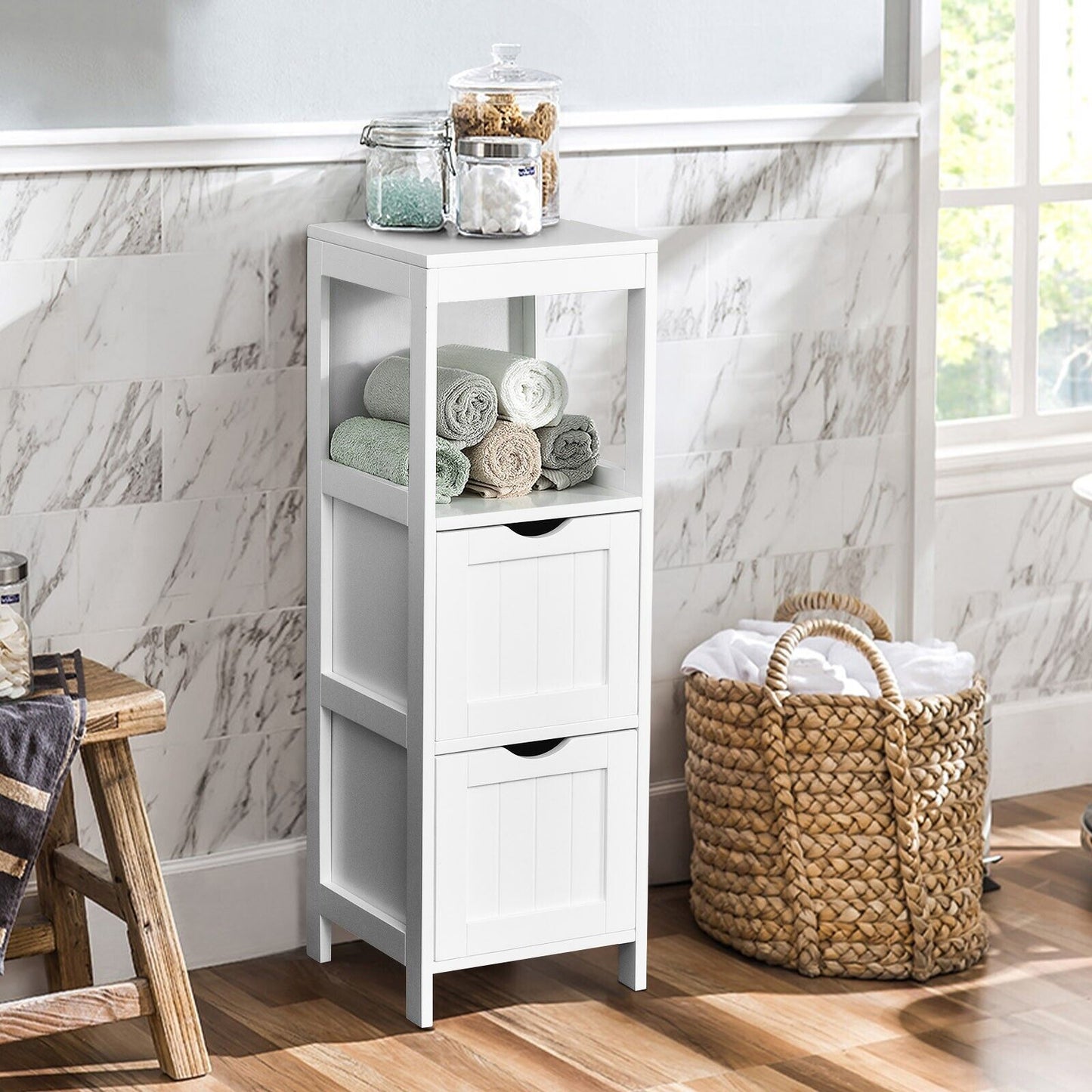 Bathroom Storage Cabinet with 2 Removable Drawers and Open Shelf-Black