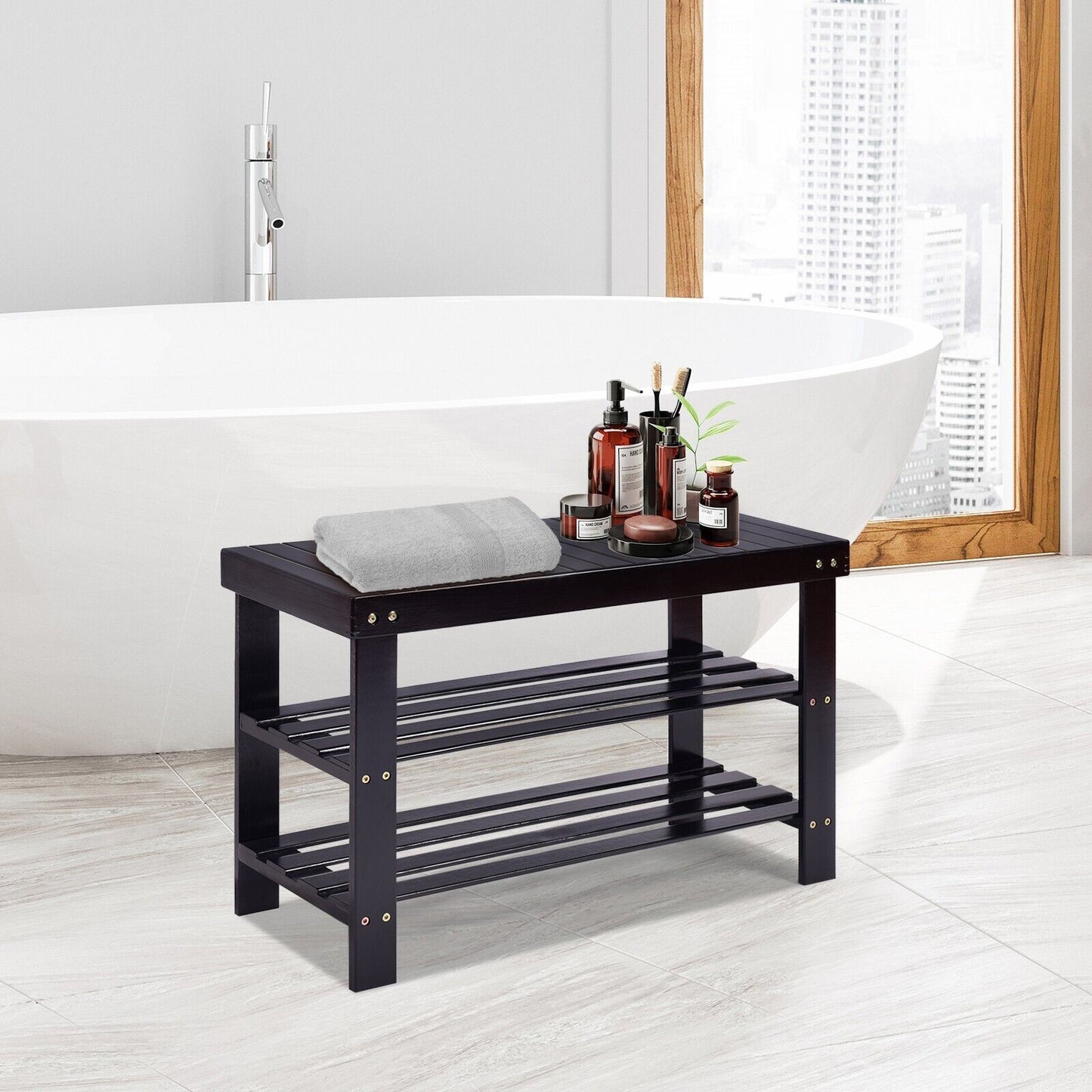 3-Tier Bamboo Shoe Bench for Entryway-Natural