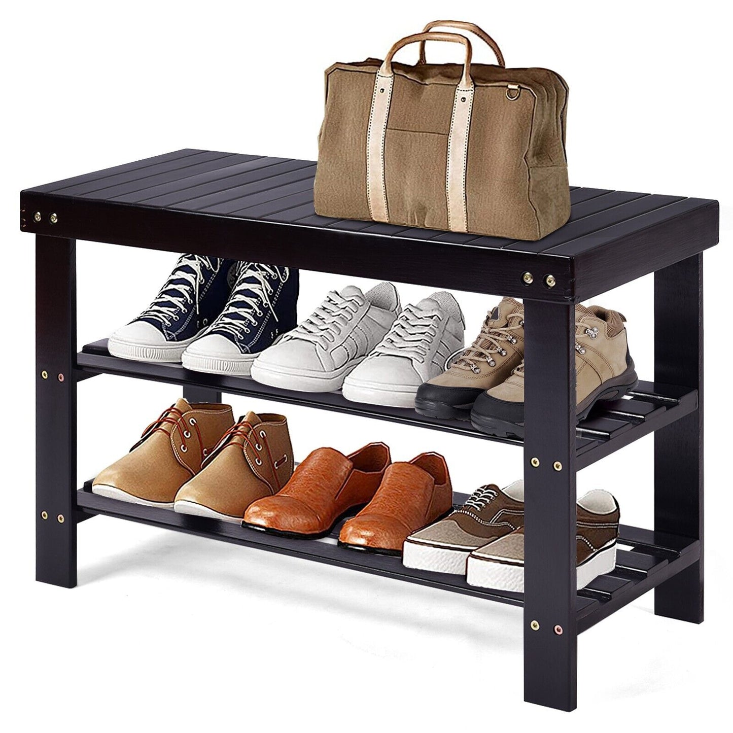 3-Tier Bamboo Shoe Bench for Entryway-Natural