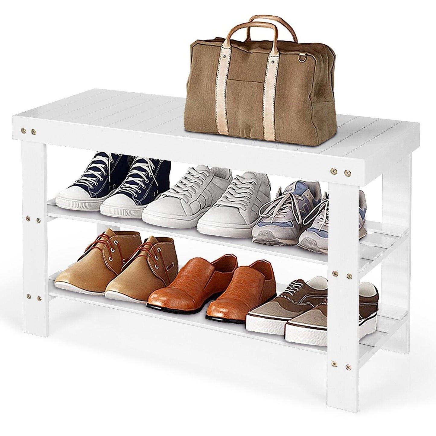 3-Tier Bamboo Shoe Bench for Entryway-Natural