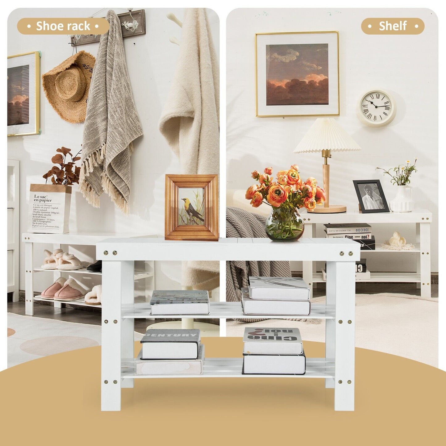 3-Tier Bamboo Shoe Bench for Entryway-Natural