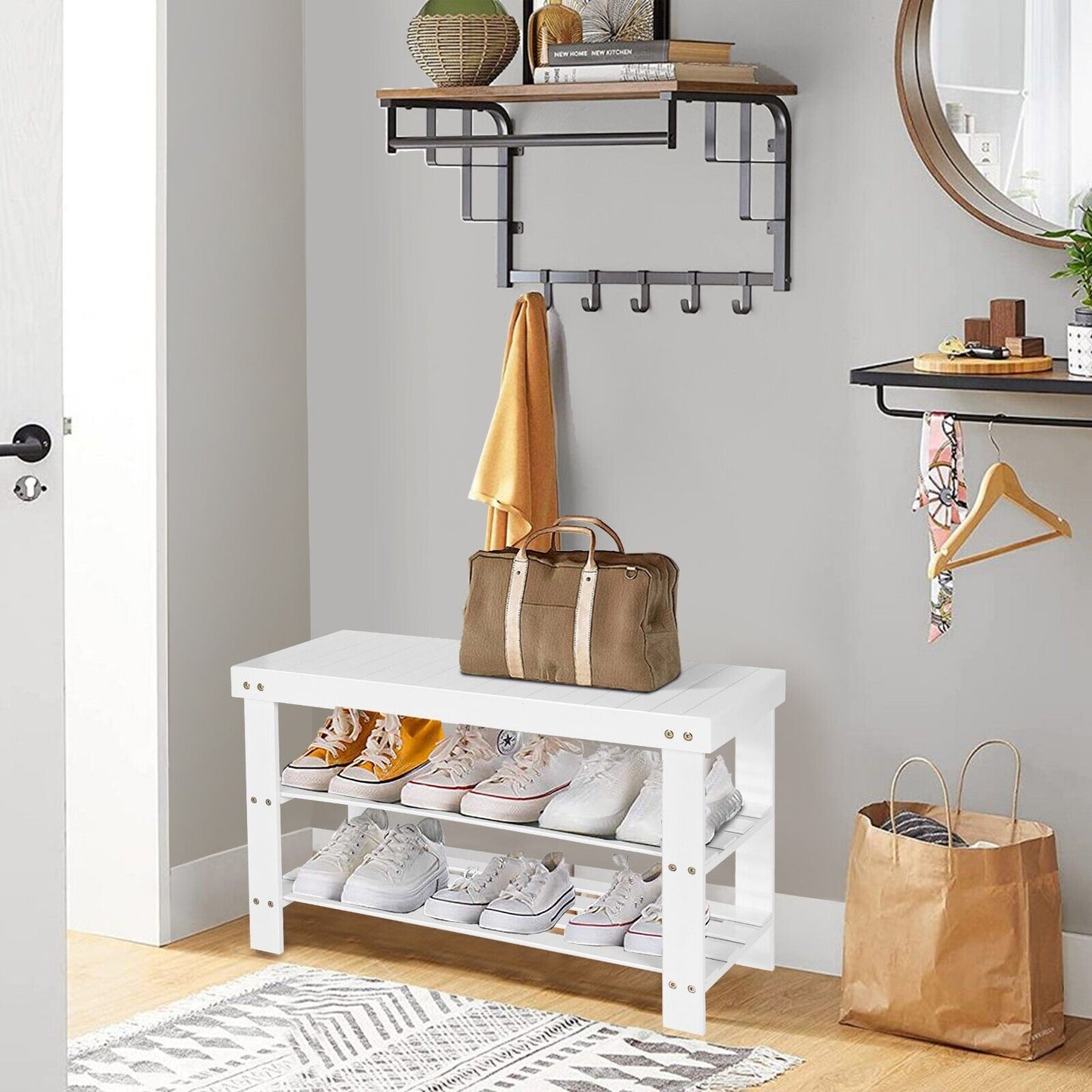 3-Tier Bamboo Shoe Bench for Entryway-Natural