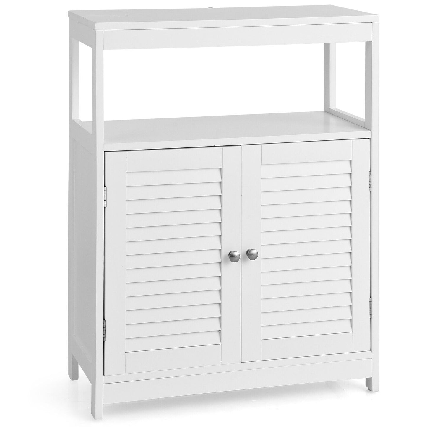Bathroom Floor Cabinet with Double Shutter Door and Adjustable Shelf-Grey