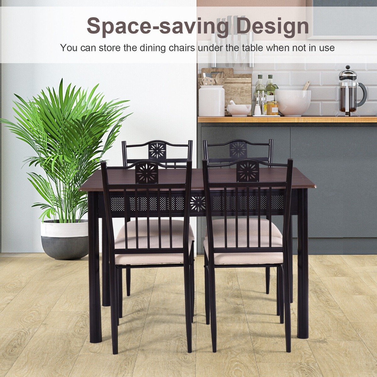 5 Pieces Kitchen Dining Table and Chair Set with Sponge Cushion-Natural