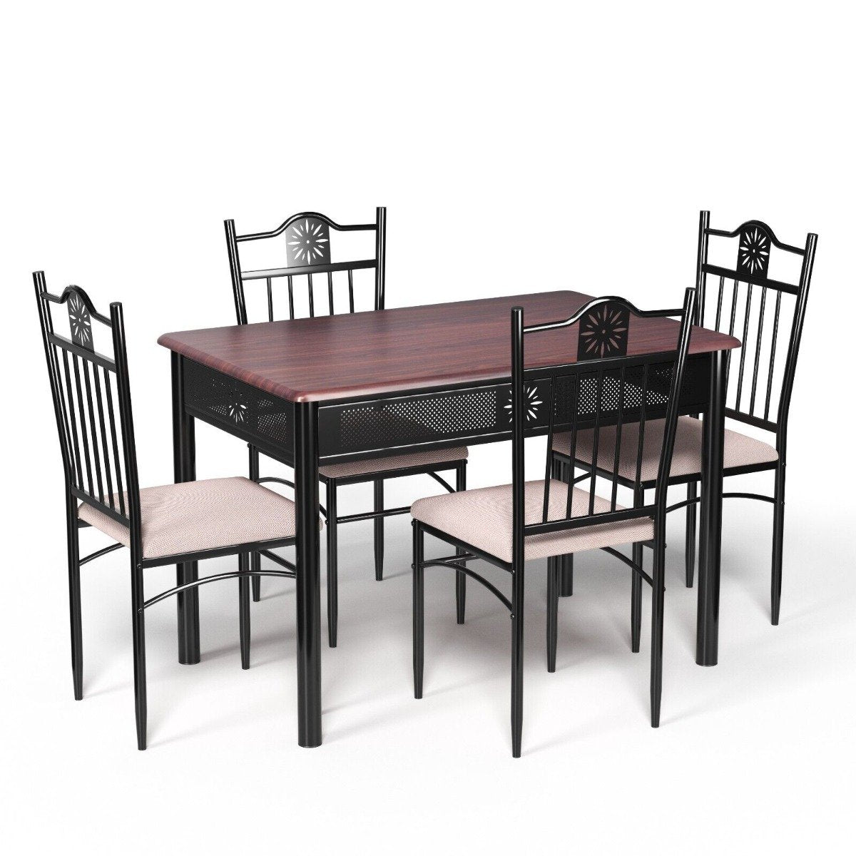 5 Pieces Kitchen Dining Table and Chair Set with Sponge Cushion-Natural