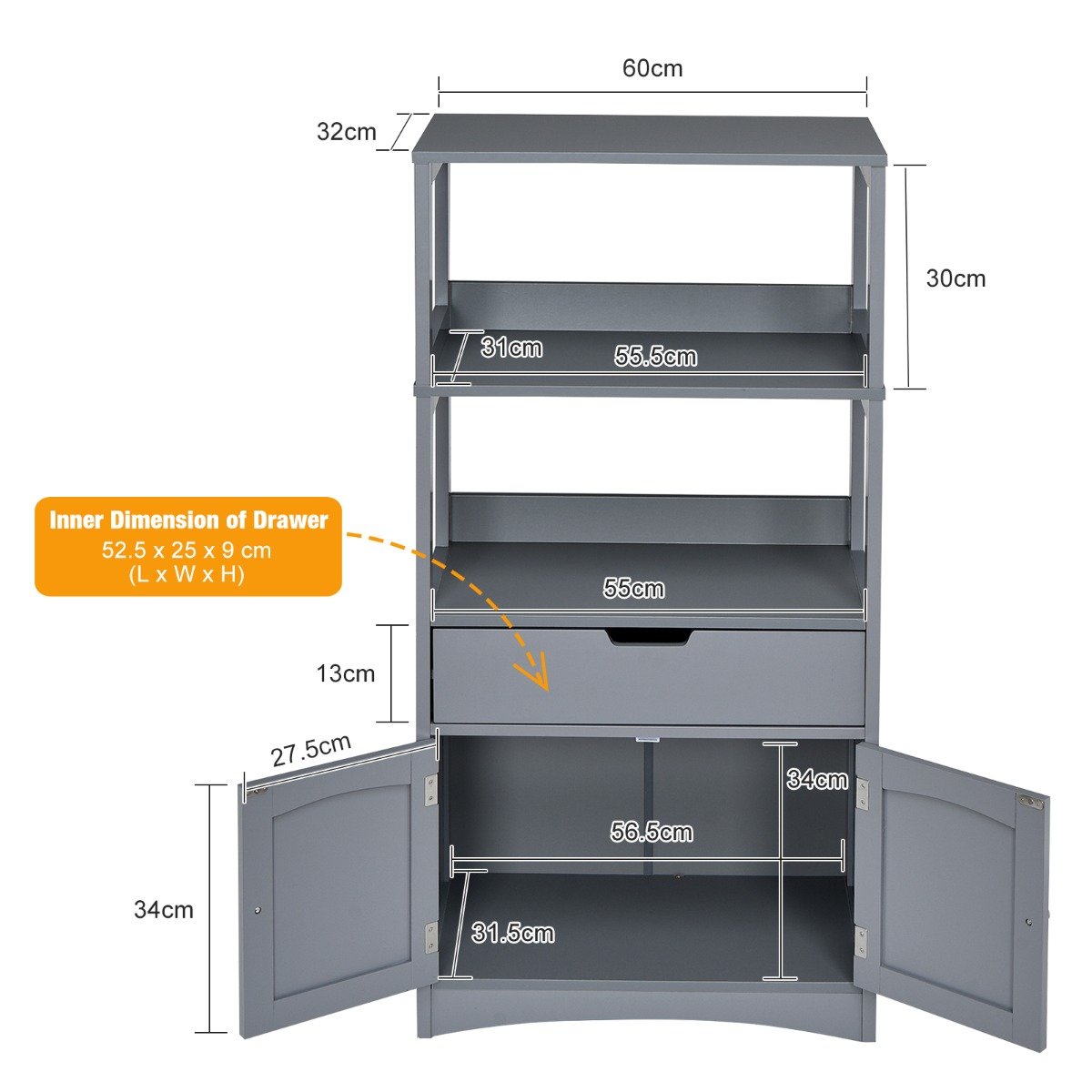 Multipurpose Storage Cabinet with Drawer for Bathroom-Black