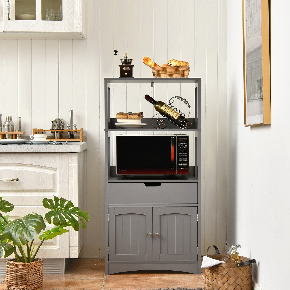 Multipurpose Storage Cabinet with Drawer for Bathroom-Black