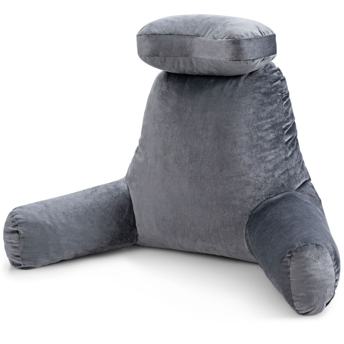 Extra Large Bed Rest Reading Pillow with Detachable Neck Roll-Brown
