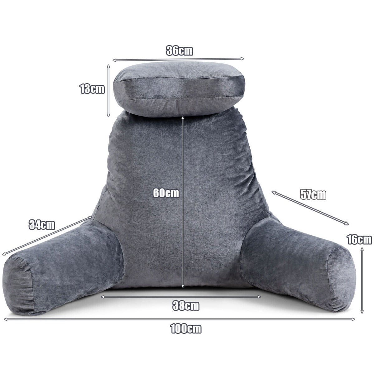 Extra Large Bed Rest Reading Pillow with Detachable Neck Roll-Brown