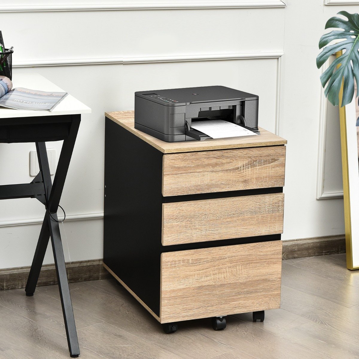 3-Drawer Mobile File Cabinet Vertical Filling Cabinet Under Desk