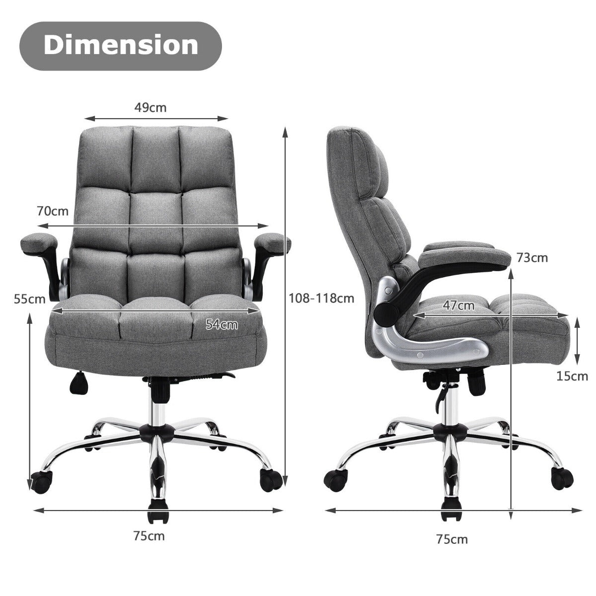 Linen Upholstered Executive Chair with Ergonomic High Back for Home Office-Beige