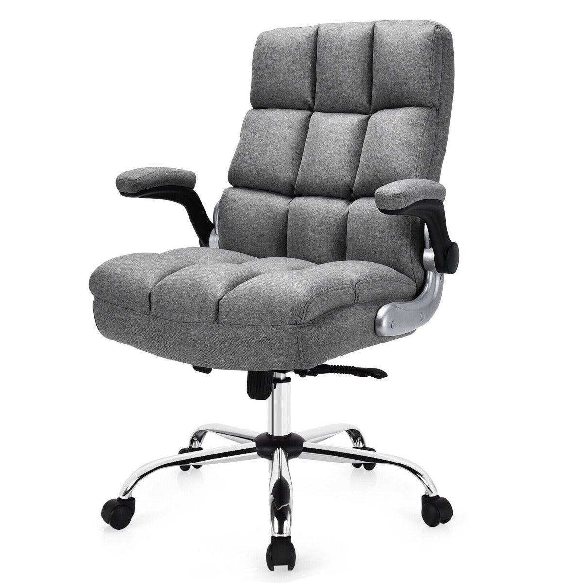 Linen Upholstered Executive Chair with Ergonomic High Back for Home Office-Beige