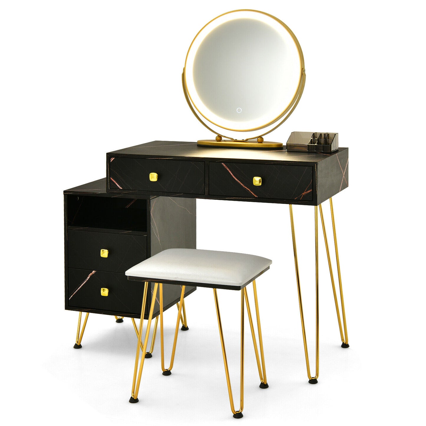 3 Modes Vanity Dressing Table with 3 Color Detachable LED Mirror-Brown