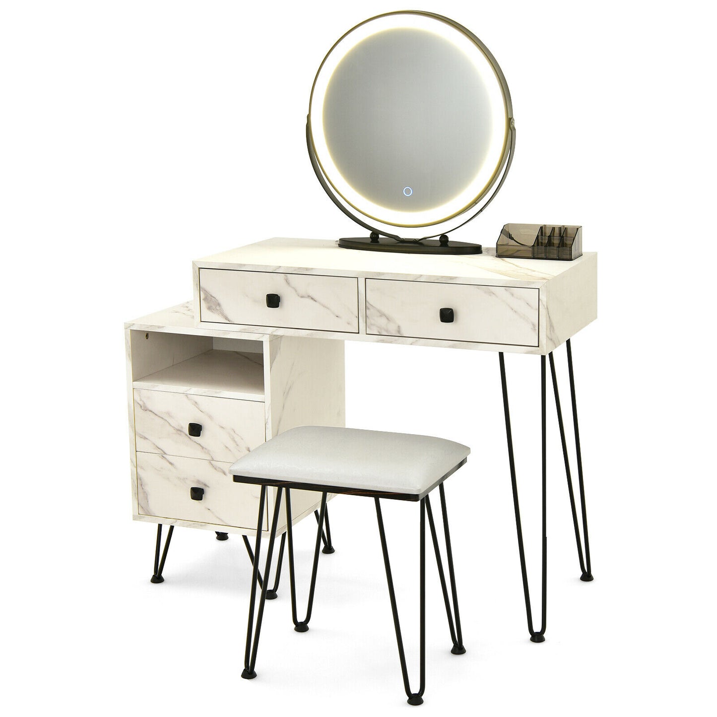 3 Modes Vanity Dressing Table with 3 Color Detachable LED Mirror-Brown