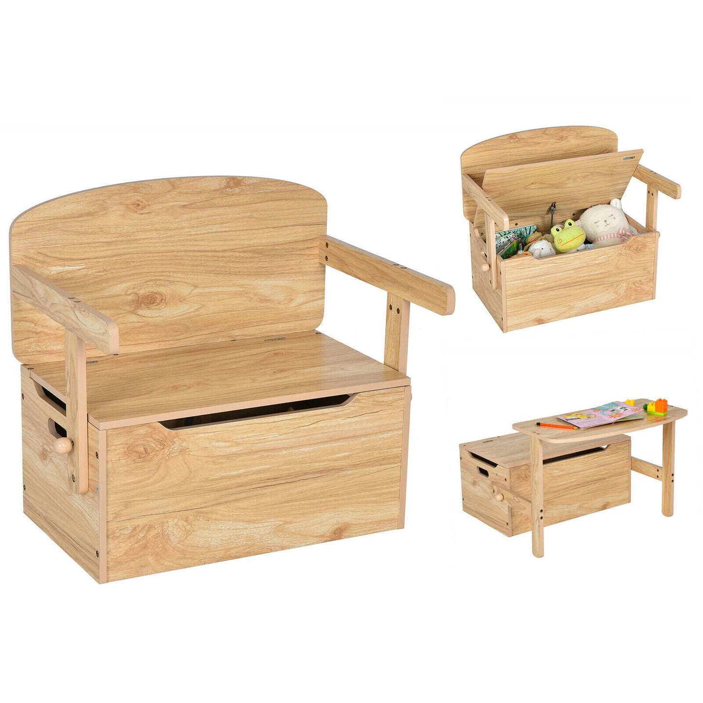 3-in-1 Kids Table and Chair Set with Toy Storage Box-Grey