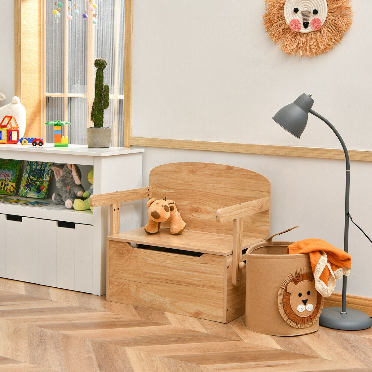 3-in-1 Kids Table and Chair Set with Toy Storage Box-Grey