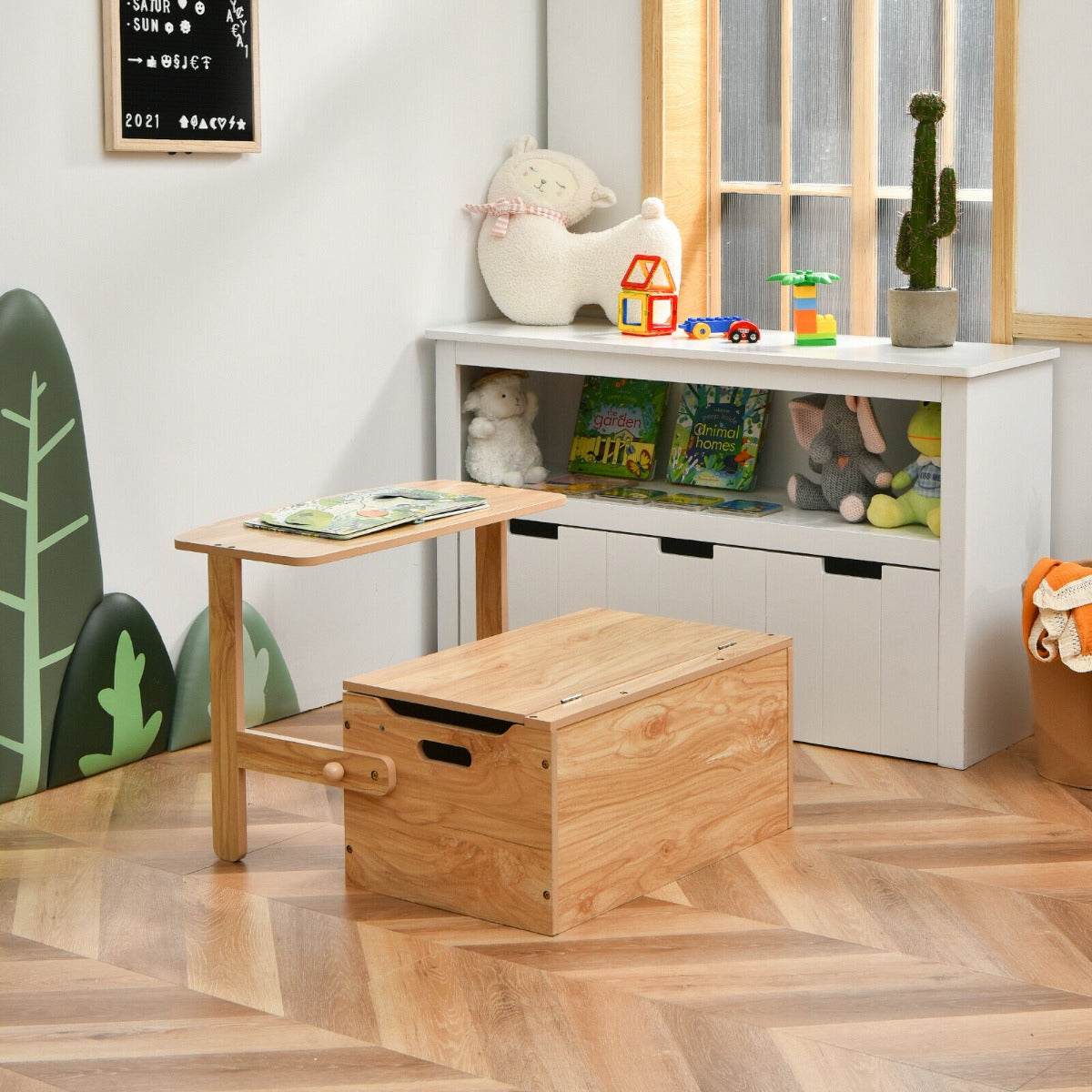 3-in-1 Kids Table and Chair Set with Toy Storage Box-Grey