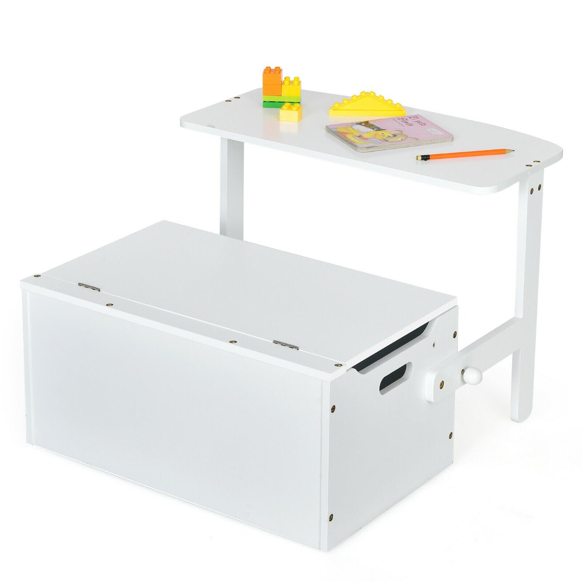 3-in-1 Kids Table and Chair Set with Toy Storage Box-Grey