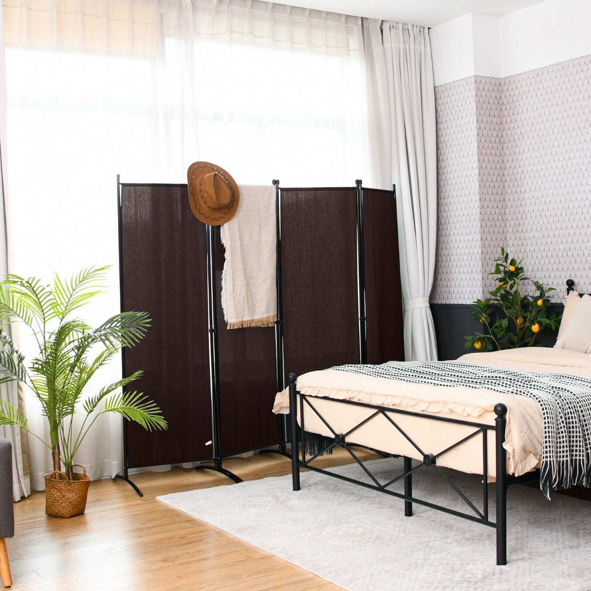 4 Panel Wall Privacy Screen Protector for Home-Black