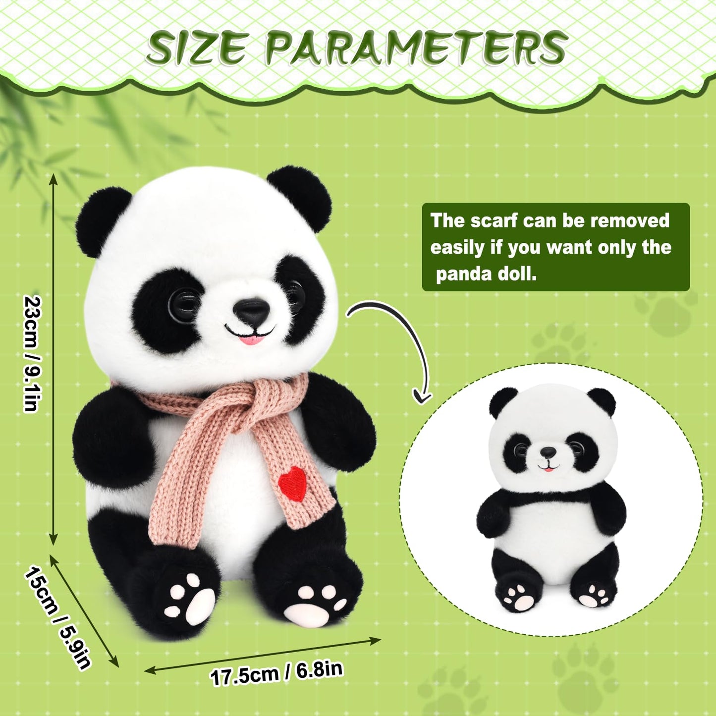 HWD 9.8-inch Panda Doll with Love Heart Scarf – Soft Plush Toy for Her, Girlfriend, Mom & Kids (Pink)