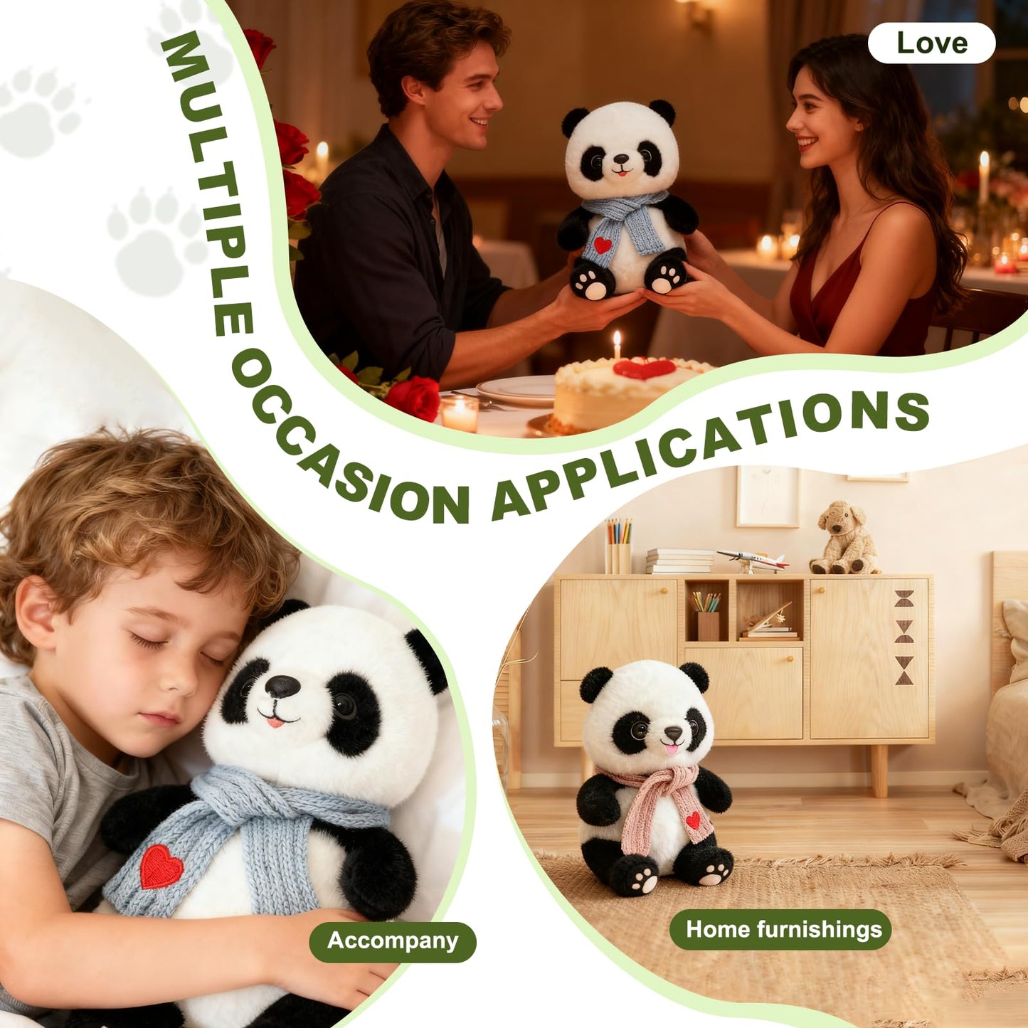 HWD 9.8-inch Panda Doll with Love Heart Scarf – Soft Plush Toy for Her, Girlfriend, Mom & Kids (Pink)